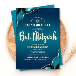 Bat Mitzvah Turquoise Ombre Agate Script Real Gold Folieneinladung
