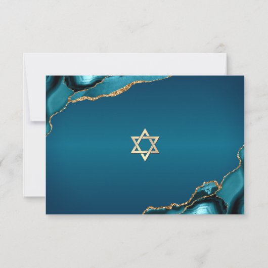 Bat Mitzvah Turquoise Ombre Gold Agate Script RSVP Karte (Rückseite)