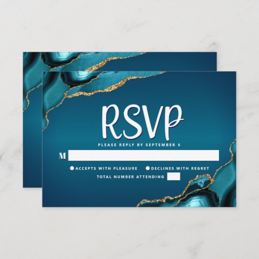 Bat Mitzvah Turquoise Ombre Gold Agate Script RSVP Karte (Vorne/Hinten)