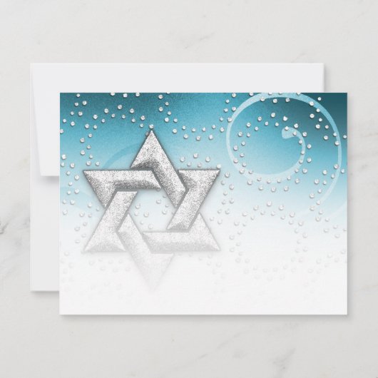 Bat Mitzvah Turquoise Shimmer Star RSVP Karte (Rückseite)