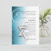 Bat Mitzvah Turquoise Shimmer Star von David Einladung (Stehend Vorderseite)