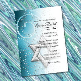 Bat Mitzvah Turquoise Shimmer Star von David Einladung
