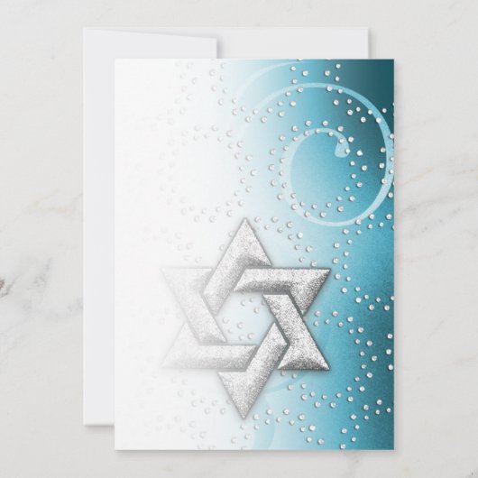 Bat Mitzvah Turquoise Shimmer Star von David Einladung (Rückseite)