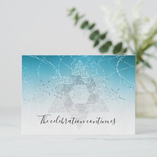 Bat Mitzvah Turquoise Star Glitterie Nach dem Part Einladung (Stehend Vorderseite)