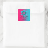 Bat Mitzvah Turquoise und Pink Ombre Star von Davi Quadratischer Aufkleber (Tasche)