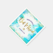 Bat Mitzvah Turquoise Watercolor Gold Script Girl Serviette (Ecke)