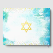 Bat Mitzvah Turquoise Watercolor Script Gold Fossi Gästebuch (Rückseite)