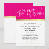 BAT MITZVAH ultra trendy modernes rosa schwarzes G Einladung (Vorne/Hinten)