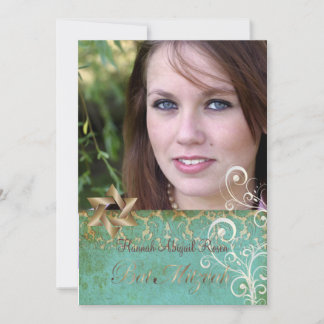Bat Mitzvah/Vintag Damask/Wirbel/Aqua Einladung