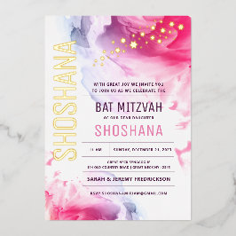 Bat Mitzvah Wasserfarbe Einladung mit echtem GOLD