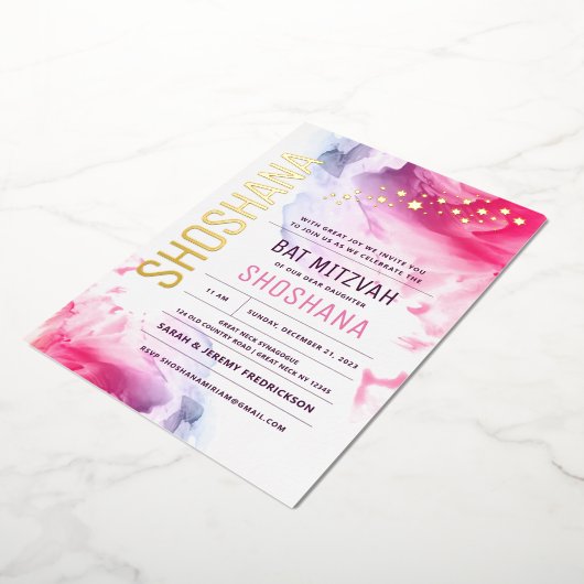 Bat Mitzvah Wasserfarbe Einladung mit echtem GOLD (Gedreht)