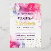 Bat Mitzvah Wasserfarbe Glitzer Einladung REAL (Vorderseite)