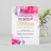 Bat Mitzvah Wasserfarbe Glitzer Einladung REAL (Stehend vorne)