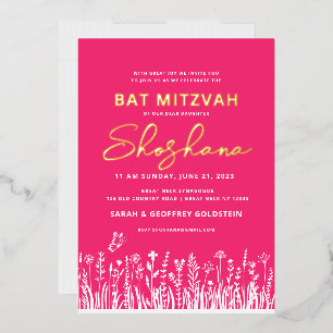 Bat Mitzvah-Wasserfarben-Einladung mit ECHTEM GOLD Folieneinladung