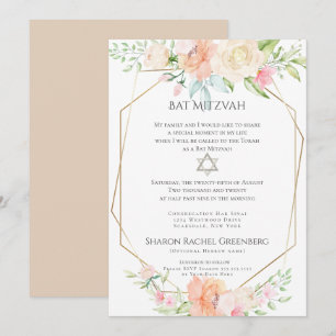 BAT MITZVAH   Wasserfarbene Frühlingsblüten Vers 1 Einladung