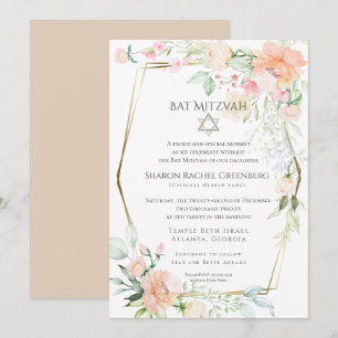 BAT MITZVAH   Wasserfarbene Frühlingsblüten Vers.  Einladung