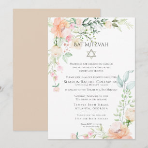 BAT MITZVAH   Wasserfarbene Frühlingsblüten Vers.  Einladung