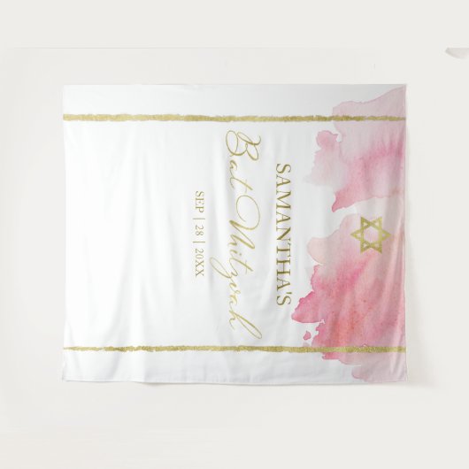 Bat Mitzvah Watercolor Backdrops | Rosa Abstrakt Wandteppich (Vorderseite (Horizontal))