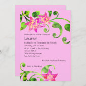 Bat Mitzvah Watercolor Blumendesign Einladung (Vorne/Hinten)