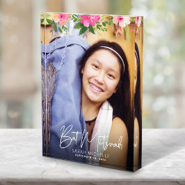Bat Mitzvah Watercolor Floral Chic Skript Keepake Fotoblock