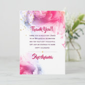 Bat Mitzvah Watercolor Glitzer Danke Karte (Stehend Vorderseite)