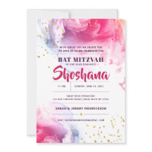 Bat Mitzvah Watercolor Glitzer Einladung