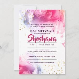 Bat Mitzvah Watercolor Glitzer Einladung