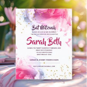 Bat Mitzvah Watercolor Glitzer Einladung