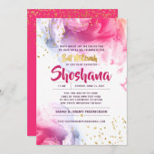 Bat Mitzvah Watercolor Glitzer Pink & Gold Einladung (Vorne/Hinten)