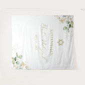 Bat Mitzvah Watercolor Hintergrund | Greenery Gild Wandteppich (Vorderseite (Horizontal))