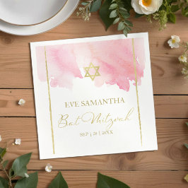 Bat Mitzvah Watercolor Napkins | Abstrakt rosa Serviette