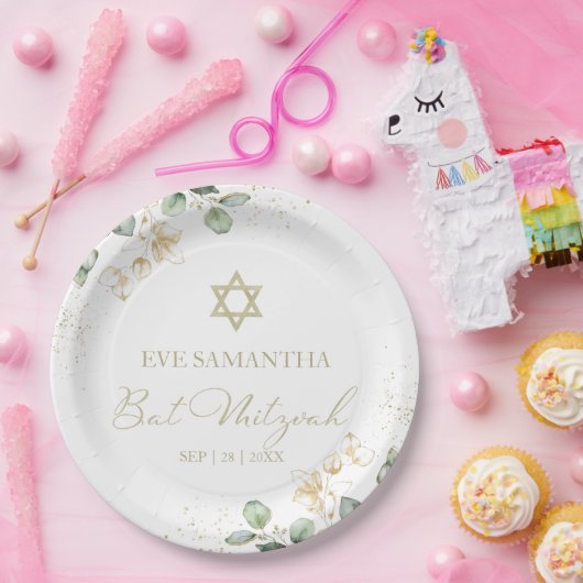 Bat Mitzvah Watercolor Paper Teller | Eukalyptus (Party)