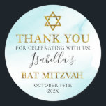 Bat Mitzvah Watercolor Pastel Blue Gold Vielen Dan Runder Aufkleber<br><div class="desc">Bat Mitzvah Watercolor Pastel Blue Gold Vielen Dank für den klassischen Rundaufkleber</div>