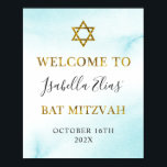 Bat Mitzvah Watercolor Pastell Blue Gold Willkomme Poster<br><div class="desc">Bat Mitzvah Watercolor Pastell Blue Gold Willkommenspender</div>