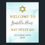 Bat Mitzvah Watercolor Pastell Blue Gold Willkomme Poster<br><div class="desc">Bat Mitzvah Watercolor Pastell Blue Gold Willkommenspender</div>