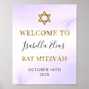 Bat Mitzvah Watercolor Pastell Lila Gold Willkomme Poster