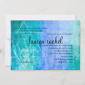 Bat Mitzvah Watercolor Streaks Blue Star von David Einladung (Vorderseite)