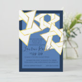 Bat Mitzvah White Gold Star von David Einladung (Stehend Vorderseite)