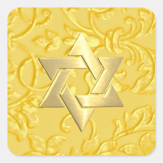 Bat Mitzvah Yellow Damask Quadratischer Aufkleber (Vorderseite)