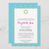 BAT MITZVAH Zickzack Muster Goldglitterie aqua Einladung (Vorne/Hinten)