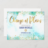 Bat Mitzvah Zurückgepann Gold Glitzer Blue Waterco Einladungspostkarte (Vorne/Hinten)