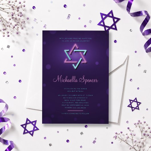 Bat Mitzwa Einladung Leuchtender Davidstern