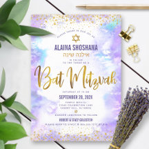 Bat Mitzwa lila Wasserfarbe Goldfolie Schrift 