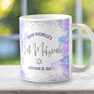Bat Mitzwa lila Wasserfarbe Silber Schrift Modern Kaffeetasse