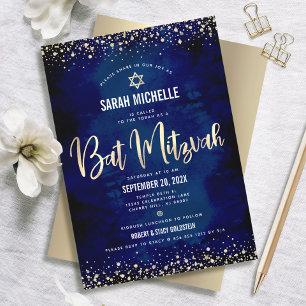 Bat Mitzwa Modern Navy Gold Glitter Folie Schriftz Einladung
