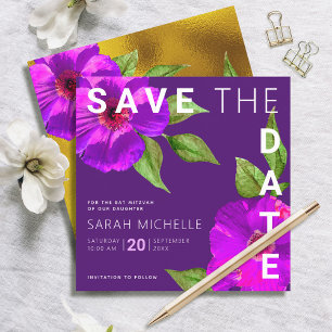 Bat Mitzwa Moderne Lila Rosa Florale Wasserfarbe Save The Date