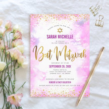 Bat Mitzwa moderne rosa Wasserfarbe goldener Glitt