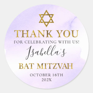 Bat Mitzwa Pastell Lila Gold Danke Runder Aufkleber