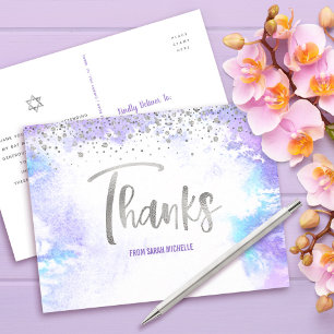 Bat Mitzwa Silber Schrift Lila Aquarell Danke Postkarte