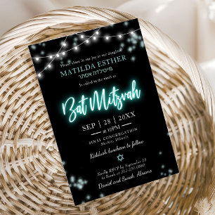 Bat Mitzwa Turquoise Neon Thema Einladung